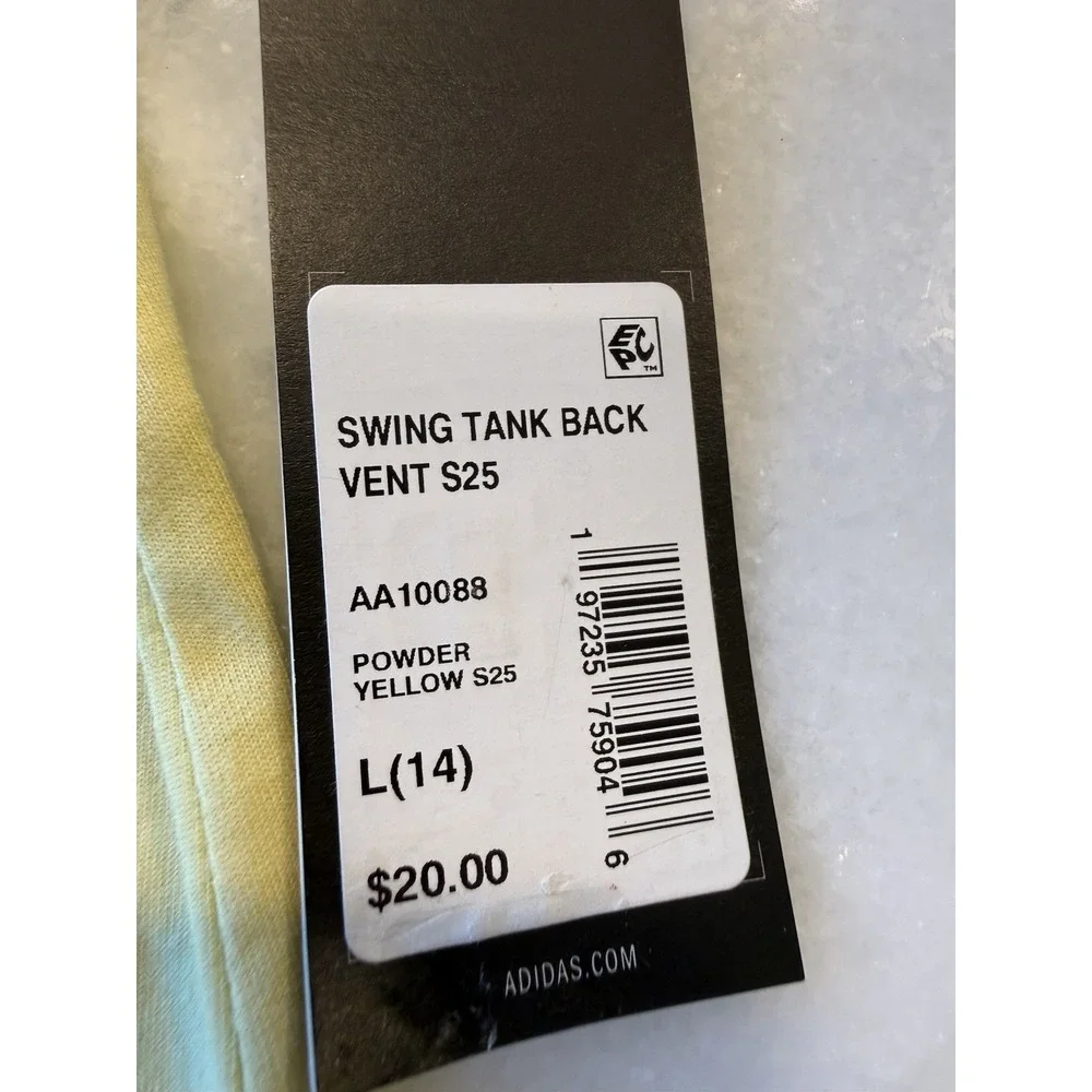 Adidas‎ Swing Tank Top Girls L 14 Powder Yellow Graphic Back Vent S25 AA10088